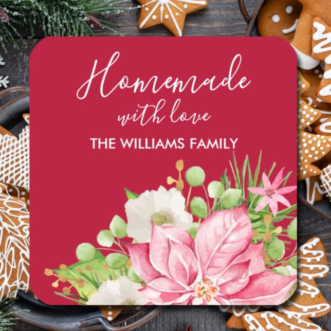 Poinsettia Homemade Food Treat Christmas Baking Square Sticker (Creator Uploaded)