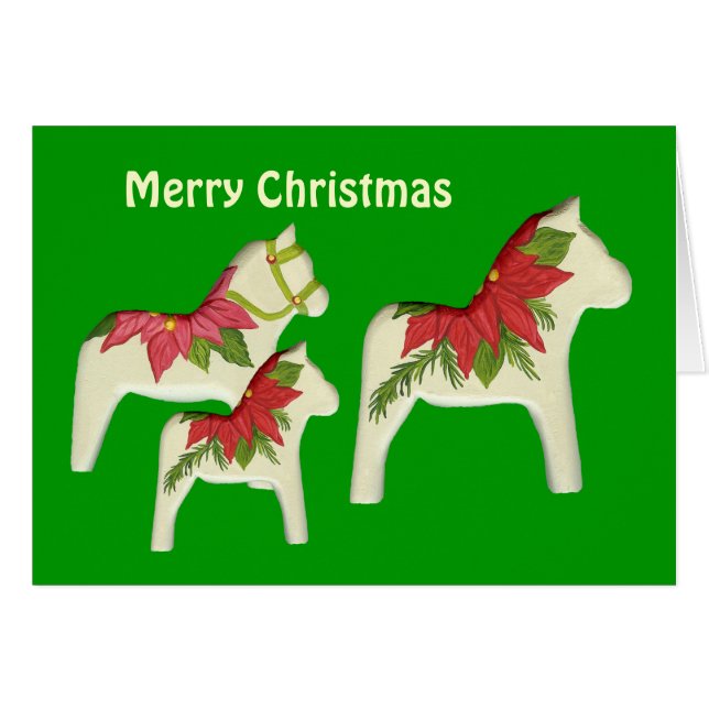 Poinsettia  Horses Christmas Card (Front Horizontal)