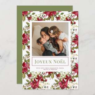 Poinsettia Joyeux Noël Elegant Christmas Card