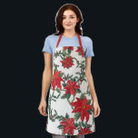 Poinsettia Kitchen Apron Allover print<br><div class="desc">Trailing Poinsettias on a white background with holly and berries to decorate a festive fabric. Great for any Holiday fabric or cloth project This repeat seamless pattern is great for any Holiday fabric or cloth project. Brighten your kitchen during the Holiday season with a festive Poinsettia Apron. Great for the...</div>