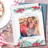Poinsettia Lantern Casual Script Christmas Photo
