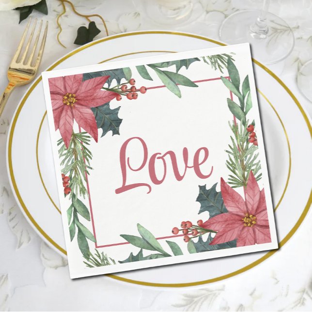 Poinsettia Love Christmas  Winter Wedding  Napkin (Creator Uploaded)