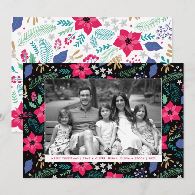 Poinsettia Magic Pink Christmas Holiday Photo Card (Front/Back)