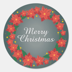 Poinsettia Merry Christmas Classic Round Sticker