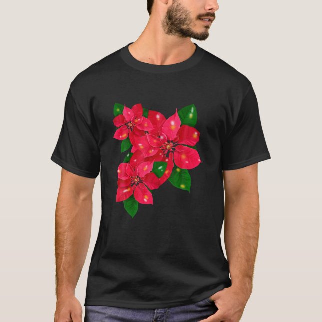 Poinsettia Merry Christmas Flower Happy Xmas T-Shirt (Front)