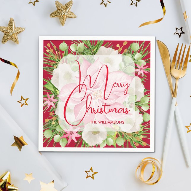 Poinsettia Merry Christmas Napkin (Poinsettia Merry Christmas Napkins)