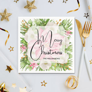 Poinsettia Merry Christmas Party Napkin