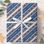 Poinsettia Navy Blue Personalised Merry Christmas Wrapping Paper<br><div class="desc">This Christmas wrapping paper features a poinsettia pattern with Merry Christmas text on a navy blue background.  Personalise it with your name.</div>