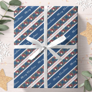 Poinsettia Navy Blue Personalised Merry Christmas Wrapping Paper