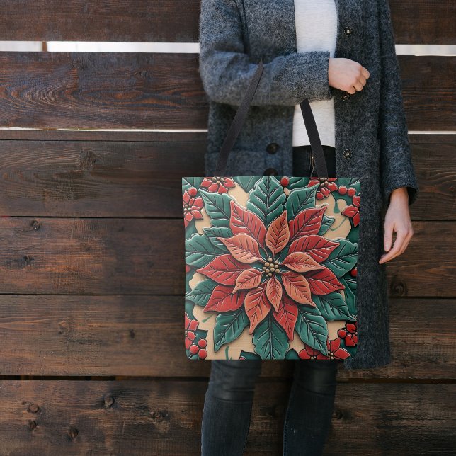Poinsettia on Red Tote Bag (Creator Uploaded)