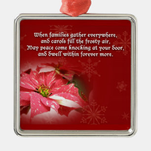 Poinsettia on Red With Poem Metal Tree Decoration