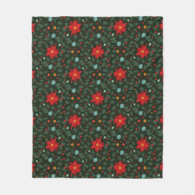 Poinsettia Paradise Fleece Blanket twilight (Front)