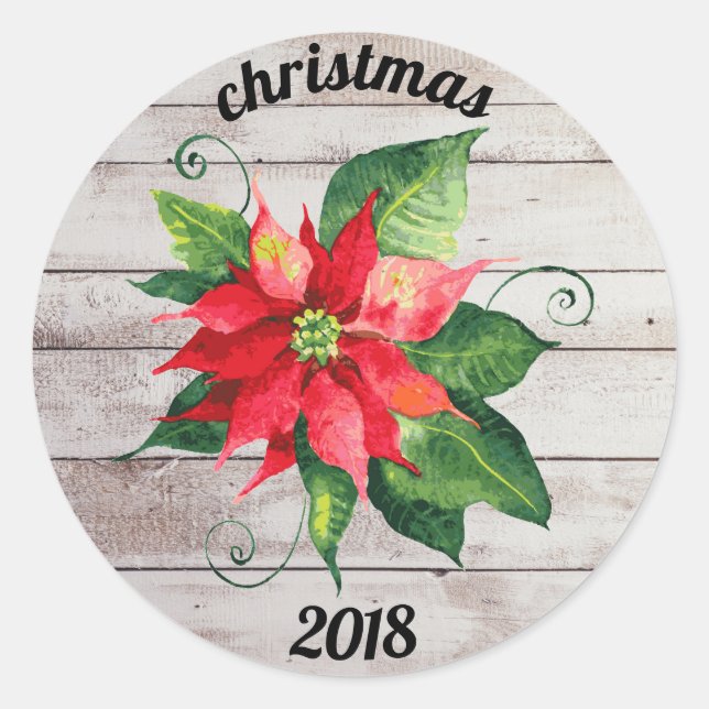 Poinsettia Peace & Love - Circle Sticker (Front)