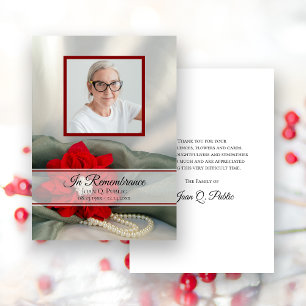 Poinsettia Pearls Winter Funeral Memorial Sympathy Thank You Card