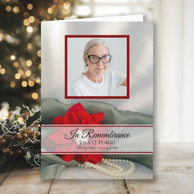 Poinsettia Pearls Winter Funeral Service Folded Programme (Creator Uploaded)