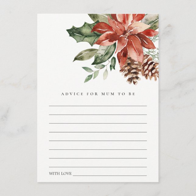 Poinsettia Pine Cone Advise for Mum Baby Shower Enclosure Card (Front)