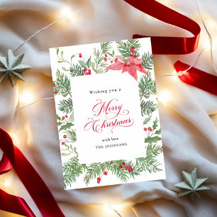 Poinsettia, Pine & Holly Botanical Christmas Holiday Card