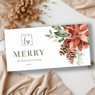  Poinsettia Pine Merry Christmas Logo Business Holiday Card