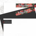 Poinsettia Pine Mistletoe Holly Merry Christmas Wrap Around Label<br><div class="desc">Skinny address label with festive christmas florals and your address. Greeting is editable as well.</div>