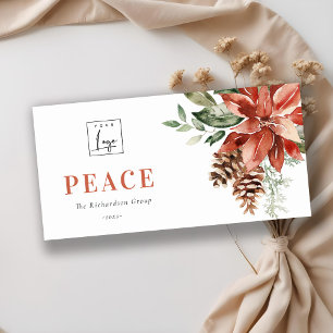 Poinsettia Pine Peace Christmas Logo Business Holiday Card