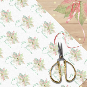 Poinsettia Pink Gold Sage Pastel Merry Christmas  Tissue Paper