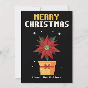 Poinsettia Pixel Art Christmas Card