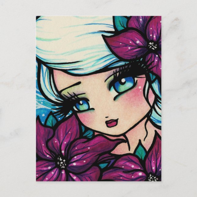 Poinsettia Pixie Christmas Fairy Snow Postcard (Front)