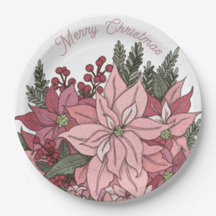 Poinsettia Rabbit Merry Christmas Paper Plate