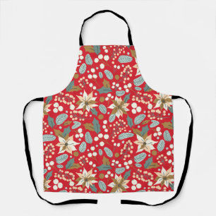 Poinsettia red background winter holiday  apron