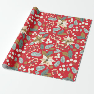 Poinsettia red background winter holiday wrapping  wrapping paper