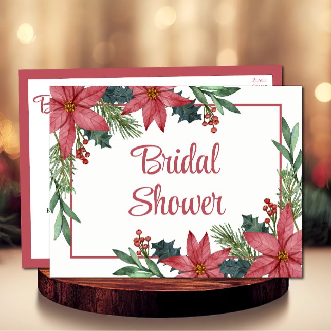 Poinsettia Red Christmas Floral Bridal Shower Invitation Postcard (Creator Uploaded)