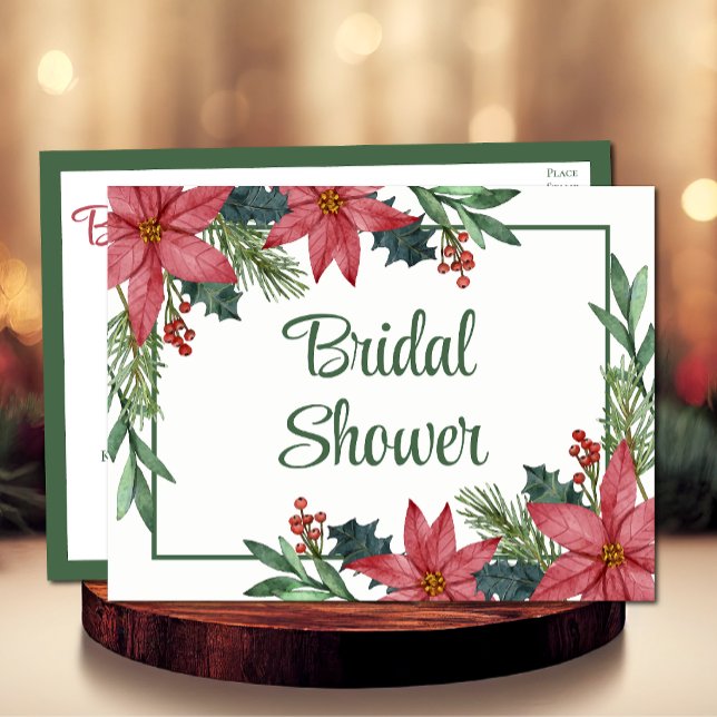 Poinsettia Red Christmas Floral Bridal Shower Invitation Postcard (Creator Uploaded)