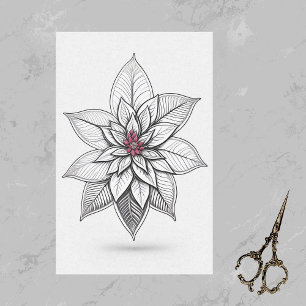 Poinsettia Red Christmas Line Drawing Artwork Tissue Paper
