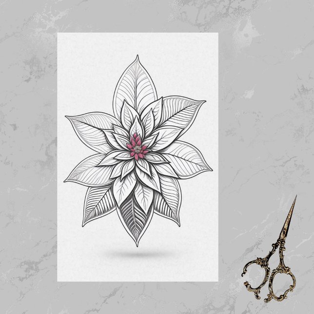 Poinsettia Red Christmas Line Drawing Artwork Tissue Paper (Creator Uploaded)