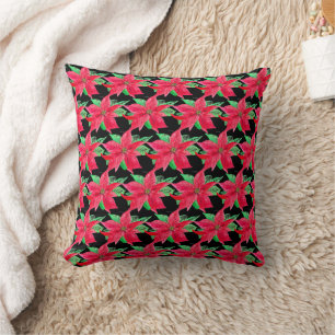 Poinsettia Red Floral Christmas Flower  Cushion