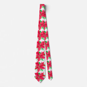 Poinsettia Red Floral Christmas Flower Tie