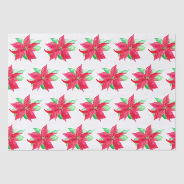 Poinsettia Red Floral Christmas Flower  Tissue Paper (Front)