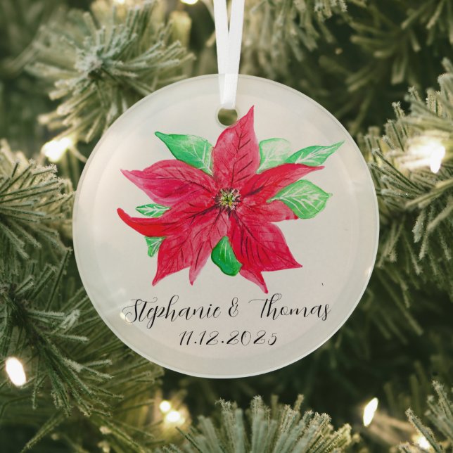 Poinsettia Red Floral Christmas Flower Wedding Glass Tree Decoration (Insitu)