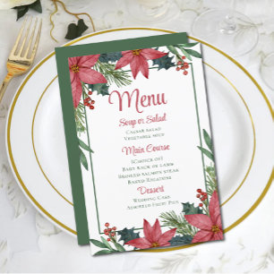 Poinsettia Red Floral Christmas Wedding Menu