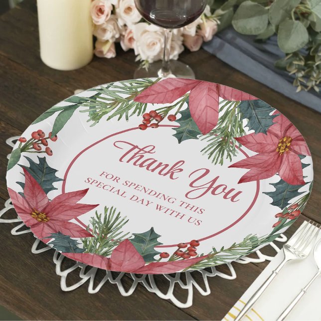 Poinsettia Red Floral Christmas Wedding  Paper Plate (Creator Uploaded)