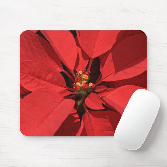 Poinsettia Red Flower Mouse Pad (With Mouse)