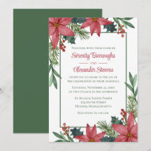 Poinsettia Red Green Floral Christmas Wedding