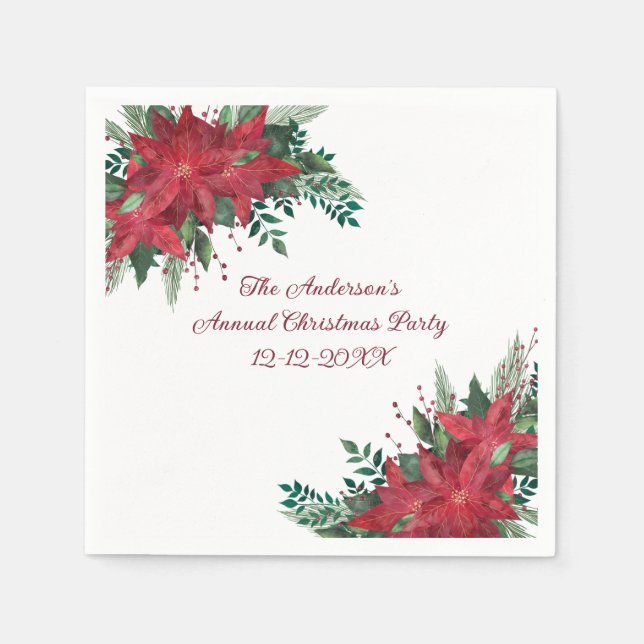 Poinsettia Red Green Holiday Christmas Party Napkin (Front)