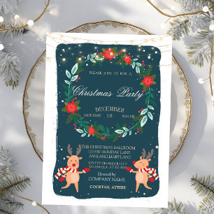Poinsettia,Reindeer Christmas Company Invitation