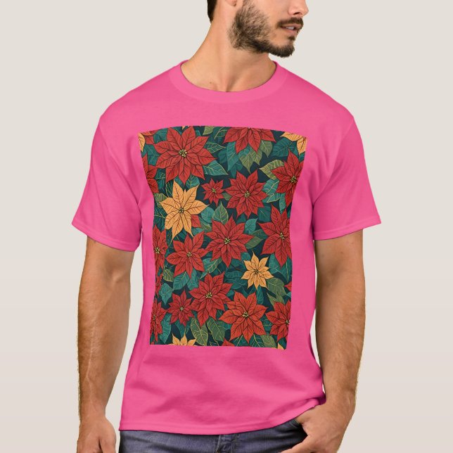 Poinsettia Retro Style Abstract Art Complementary  T-Shirt (Front)