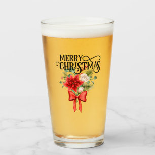 Poinsettia Roses Christmas Flower Bouquet Glass