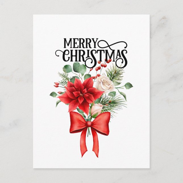 Poinsettia Roses Christmas Flower Bouquet Holiday Postcard (Front)