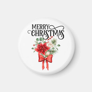 Poinsettia Roses Christmas Flower Bouquet Magnet