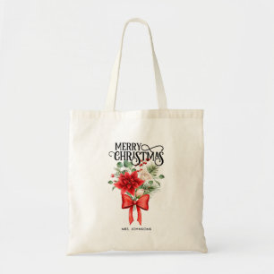 Poinsettia Roses Christmas Flower Bouquet Tote Bag