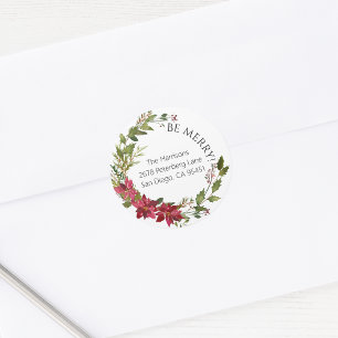 Poinsettia Round Christmas Sticker